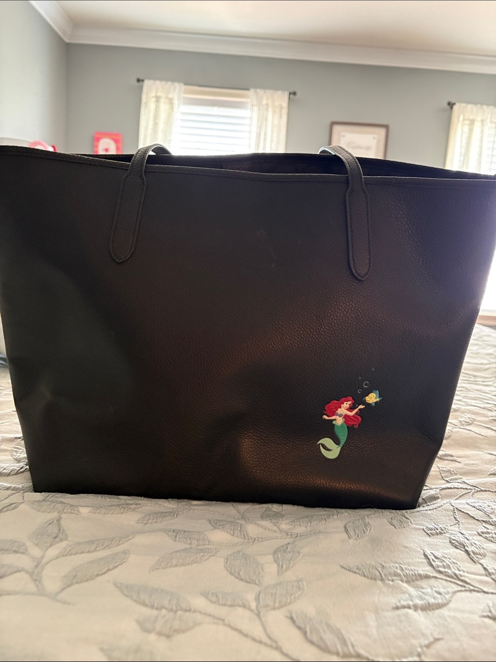 Coach Black Leather Tote with The Little Mermaid Ursula Graphic - Picture 3 of 8